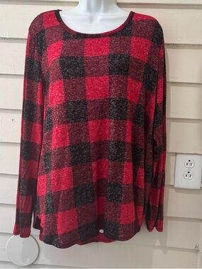 🔥5 for $25🔥 Old Navy Plus Size Red & Black Checkered Plaid Long Sleeve Knit Top